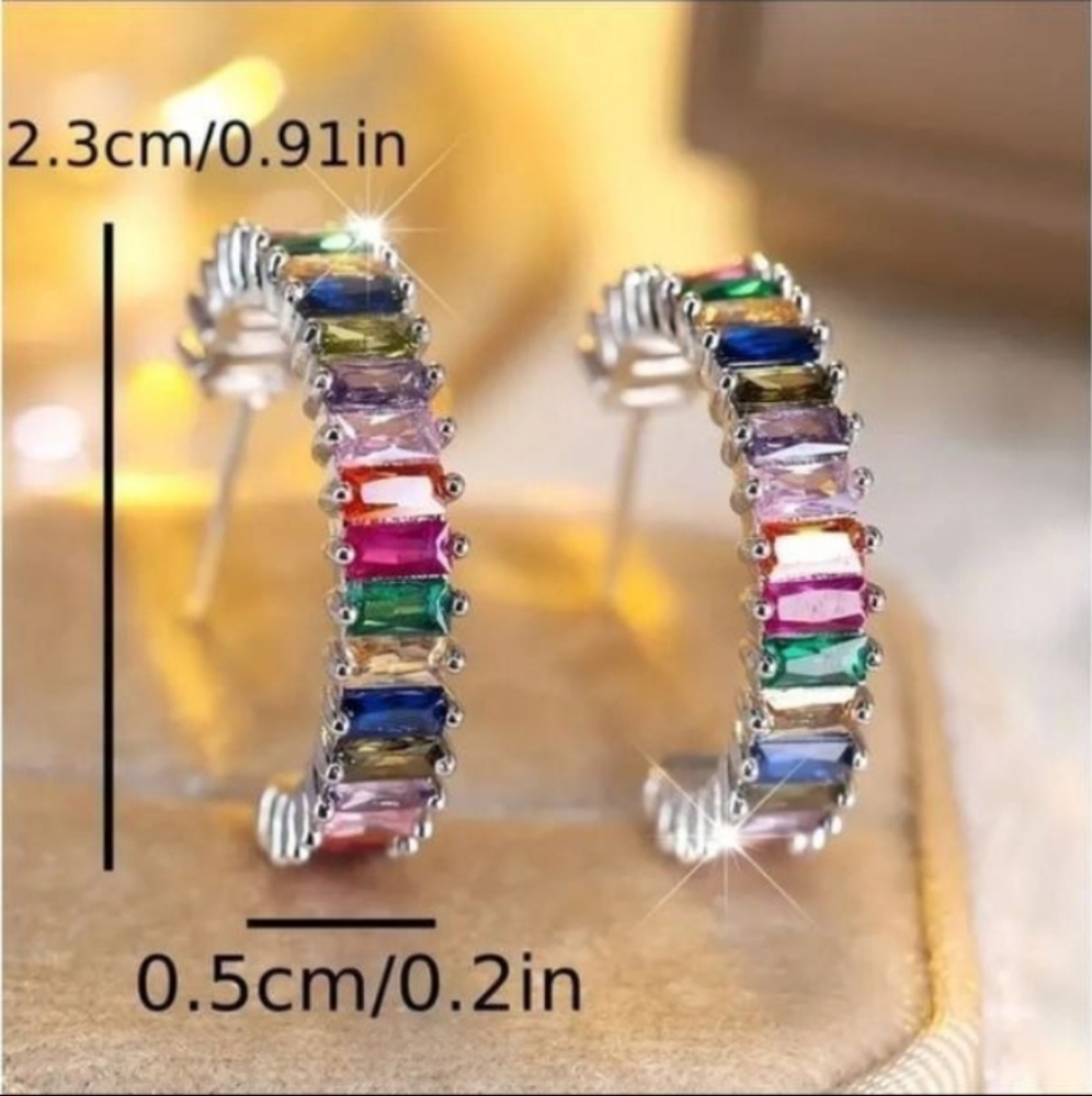 Multicolored Silver Hoop Earrings - Picture 10 of 10